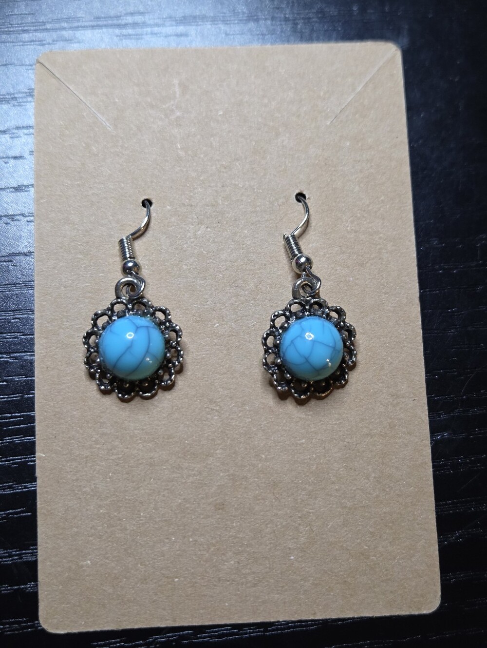 Turquoise Bead Filigree Drop Earrings - Women Jewelry